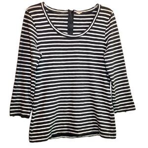 J Crew Striped Top with 3/4 Length Sleeves in Charcoal Grey/White Women’s Large